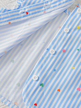 Elladie kids طقم تي شيرت أكمام قصيرة بنسيج مزخرف وتصميم أزرار في الخلف وبنطلون طويل كاجوال للبنات (صغير)