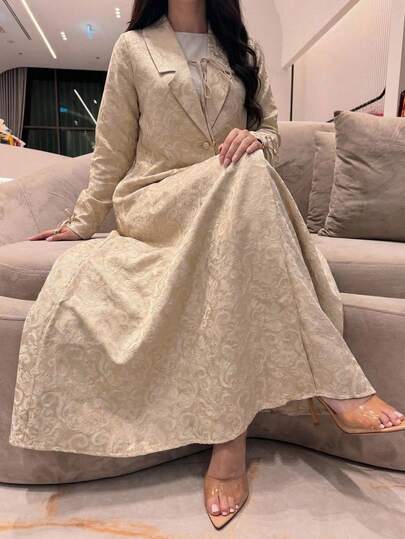 Yasmyna رمضان عباءة نسائية كاجوال ذات أكمام طويلة بتصميم جاكارد أحادي الصدر للاستخدام اليومي