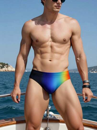 Manfinity Swimmode ملابس السباحة الرجالية المثلثة ذات اللون الأحادي للاستخدام اليومي البسيط، ملابس السباحة الفخرية للرجال، ملابس السباحة الرجالية ذات ألوان قوس ، سراويل السباحة الرجالية