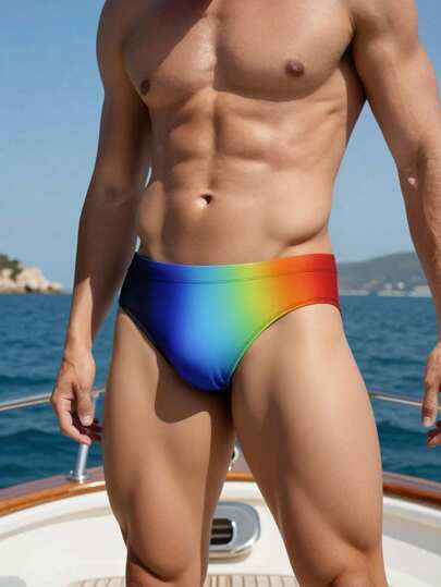 Manfinity Swimmode ملابس السباحة الرجالية المثلثة ذات اللون الأحادي للاستخدام اليومي البسيط، ملابس السباحة الفخرية للرجال، ملابس السباحة الرجالية ذات ألوان قوس ، سراويل السباحة الرجالية