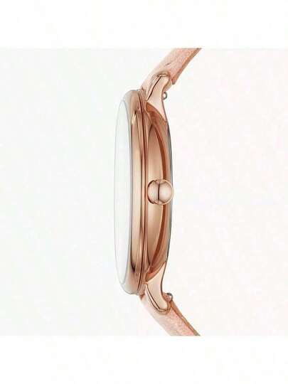 Fossil ساعة نسائية ذات إطار وردي ذهبي ثلاثي الأبعاد بعقارب ذات أرقام رومانية أنيقة وقرص من الأم اللؤلؤ، مع سوار جلد وردي أصلي. هدية رائعة للمرأة.