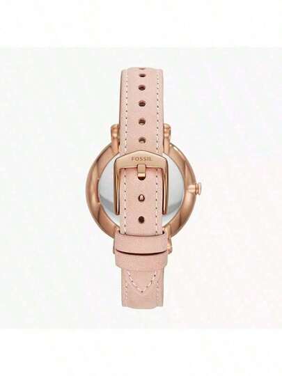 Fossil ساعة نسائية ذات إطار وردي ذهبي ثلاثي الأبعاد بعقارب ذات أرقام رومانية أنيقة وقرص من الأم اللؤلؤ، مع سوار جلد وردي أصلي. هدية رائعة للمرأة.