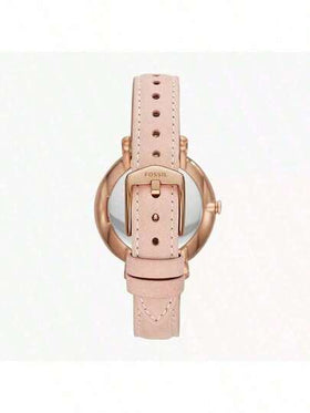 Fossil ساعة نسائية ذات إطار وردي ذهبي ثلاثي الأبعاد بعقارب ذات أرقام رومانية أنيقة وقرص من الأم اللؤلؤ، مع سوار جلد وردي أصلي. هدية رائعة للمرأة.