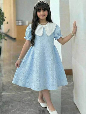 Serisse Kids فستان أنيق بأكمام قصيرة وياقة ملونة للفتيات المراهقات