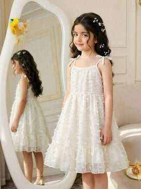 Glamorique Kids فستان قصير أنيق للبنات بطبعات فراشات مطرزة ثلاثية الأبعاد بحمالات رفيعة وتنورة مكشكشة، فستان كاجوال عصري مناسب للحفلات والعطلات والأعياد وأيام الربيع والصيف
