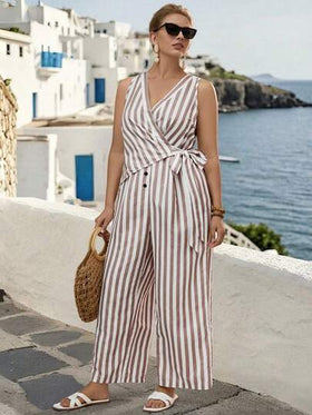 Linhara CURVE جمبسوت نسائية بدون أكمام ذات لون واحد مريحة للارتداء اليومي، صيفية