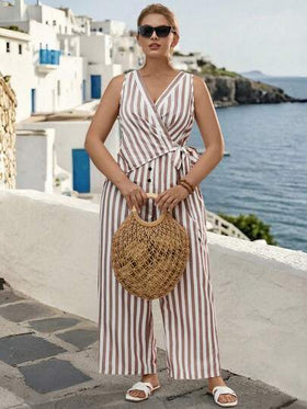 Linhara CURVE جمبسوت نسائية بدون أكمام ذات لون واحد مريحة للارتداء اليومي، صيفية
