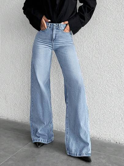 SHEIN Tall بنطلون جينز كاجوال يومي بألوان فاتحة للنساء