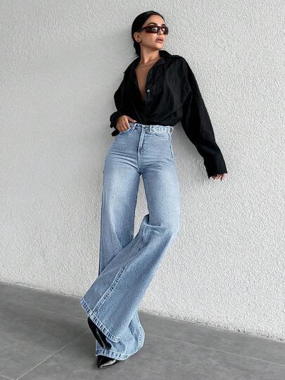 SHEIN Tall بنطلون جينز كاجوال يومي بألوان فاتحة للنساء