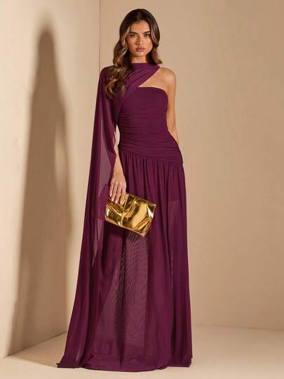SHEIN BAE فستان أنيق بدون أكمام مطوي على شكل حرف A، فستان سهرة أنيق بدون أحزمة للضيوف في حفلات الزفاف، عيد الحب، عيد الميلاد، التخرج