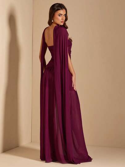 SHEIN BAE فستان أنيق بدون أكمام مطوي على شكل حرف A، فستان سهرة أنيق بدون أحزمة للضيوف في حفلات الزفاف، عيد الحب، عيد الميلاد، التخرج