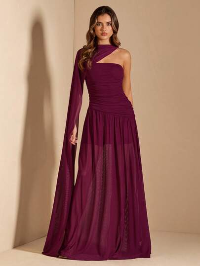 SHEIN BAE فستان أنيق بدون أكمام مطوي على شكل حرف A، فستان سهرة أنيق بدون أحزمة للضيوف في حفلات الزفاف، عيد الحب، عيد الميلاد، التخرج