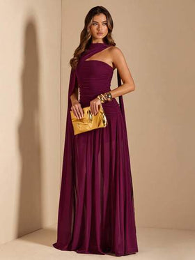 SHEIN BAE فستان أنيق بدون أكمام مطوي على شكل حرف A، فستان سهرة أنيق بدون أحزمة للضيوف في حفلات الزفاف، عيد الحب، عيد الميلاد، التخرج