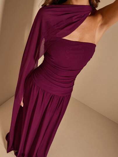SHEIN BAE فستان أنيق بدون أكمام مطوي على شكل حرف A، فستان سهرة أنيق بدون أحزمة للضيوف في حفلات الزفاف، عيد الحب، عيد الميلاد، التخرج