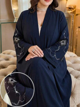 Al Najma عباءة نسائية أنيقة للحفلات مزينة بالخرز والراين للمقاسات الكبيرة