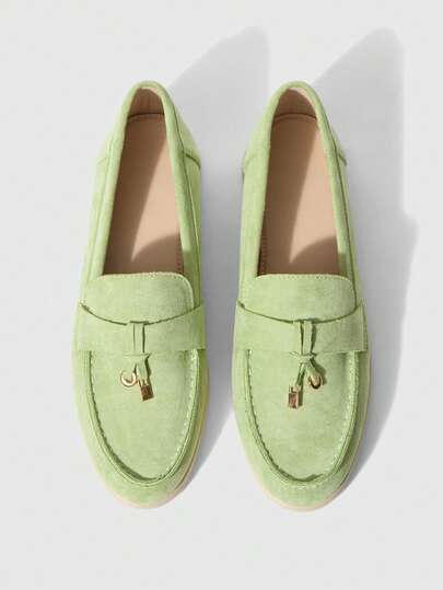 Sleekvia أحذية نسائية من الجلد الأخضر الفاتح ذات نعل مريح للتنقل، أحذية مسطحة مناسبة للتسوق والعمل اليومي، أحذية نسائية متعددة الاستخدامات