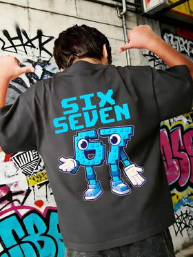 ملابس علوية تي شيرت للمراهقين "ستة سبعة - عقل إيطالي" بطباعة أرقام ملونة 67 كرتونية، مناسب للارتداء اليومي، الملابس الشارعية، أسلوب الحرم الجامعي، ملابس علوية صيفية عصرية متعددة الاستخدامات للأولاد