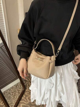 مجموعة من 2 حقيبة كتف نسائية جديدة بتصميم بسيط وأنيق، باللون الخاكي، مزينة بحزام وإبزيم معدني، حقيبة دلو عصرية متعددة الاستخدامات مناسبة للتسوق والتنقل واستخدامات يومية، مزودة بحامل بطاقات ومحفظة