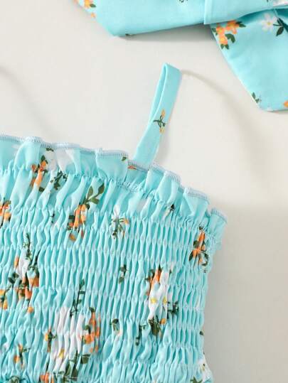 SHEIN Vintaside Kids رومبير بحمالات رفيعة مع حافة مكسرة، تصميم مرح للارتداء اليومي للبنات الصغيرات