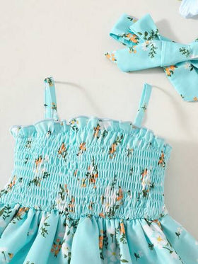 SHEIN Vintaside Kids رومبير بحمالات رفيعة مع حافة مكسرة، تصميم مرح للارتداء اليومي للبنات الصغيرات