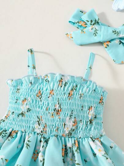 SHEIN Vintaside Kids رومبير بحمالات رفيعة مع حافة مكسرة، تصميم مرح للارتداء اليومي للبنات الصغيرات