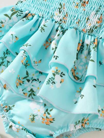SHEIN Vintaside Kids رومبير بحمالات رفيعة مع حافة مكسرة، تصميم مرح للارتداء اليومي للبنات الصغيرات