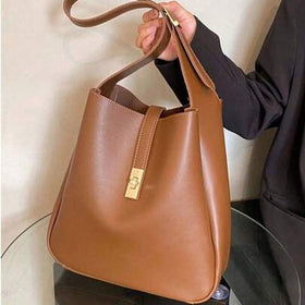 حقيبة كبيرة السعة ذات لون أحادي عصرية جديدة، حقيبة دلو أنيقة وعصرية، حقيبة كتف وحقيبة متعددة الاستخدامات للعمل والتنقل