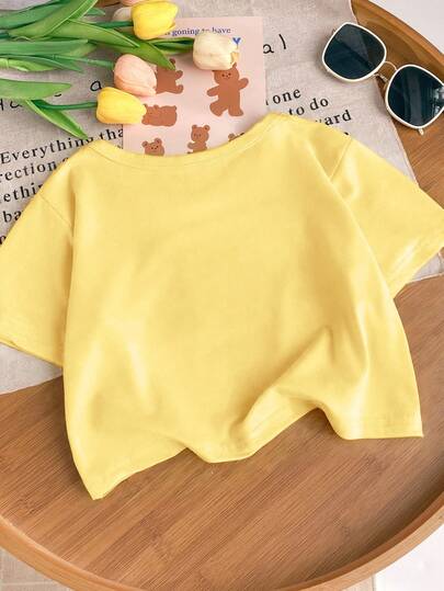 بلوزة قصيرة الأكمام مطبوعة برسومات قلوب وشعارات أنيقة بطبعة نمر، ملابس كاجوال أنيقة للفتيات المراهقات، وصول جديد لربيع/صيف