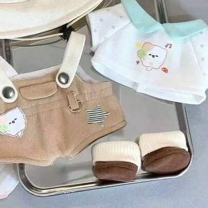 مجموعة ملابس دمية 20 سم، طقم دب جميل مكون من 4 قطع، يشمل قبعة وبلوزة وسروال قصير وجوارب، طقم ملابس جميل، ملابس للدمى والحيوانات المحشوة، هدايا عيد ميلاد (الدمية غير مشمولة)