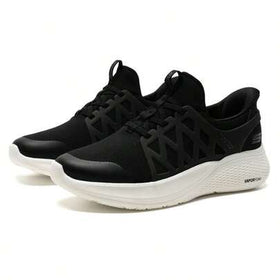 Skechers حذاء رياضي كاجوال بنظام ربط للرجال من سلسلة بوب، مناسب للتنقل اليومي والرياضة الخارجية، 118308-أسود