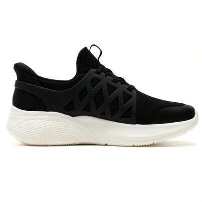 Skechers حذاء رياضي كاجوال بنظام ربط للرجال من سلسلة بوب، مناسب للتنقل اليومي والرياضة الخارجية، 118308-أسود