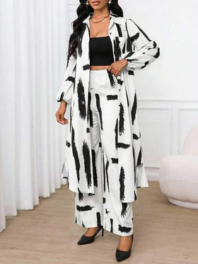 SHEIN Lady قميص كاجوال أنيق للعمل ذو أكمام بيشوب وجيب، أكمام طويلة، مجموعة قطعتين للعطلات والكنيسة والمكتب، ملابس صيفية للنساء، مجموعة صيفية مكونة من قطعتين