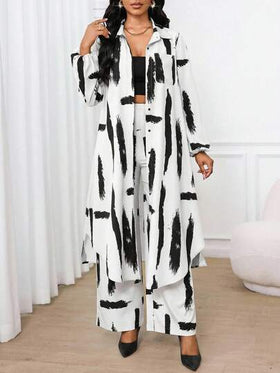 SHEIN Lady قميص كاجوال أنيق للعمل ذو أكمام بيشوب وجيب، أكمام طويلة، مجموعة قطعتين للعطلات والكنيسة والمكتب، ملابس صيفية للنساء، مجموعة صيفية مكونة من قطعتين