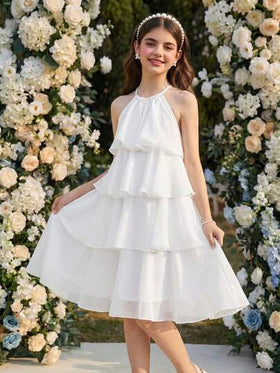 SHEIN فستان أنيق بياقة حلقية وبدون أكمام مع كشكشة في الذيل، مناسب للزفاف والعطلات والحفلات