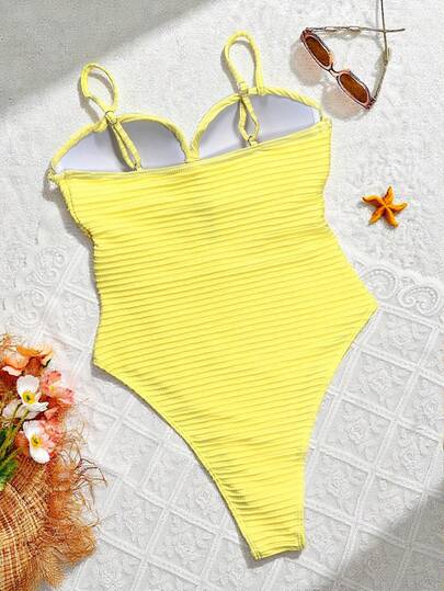 Swim SXY بدلة سباحة قطعة واحدة للنساء بتصميم متقاطع ذات لون واحد، مرفوعة من الأعلى، بدون سلك