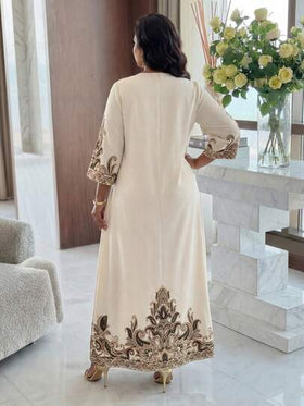 SHEIN Lady CURVE فستان طباعة عتيقة أنيق بياقة مفصصة مقاس كبير