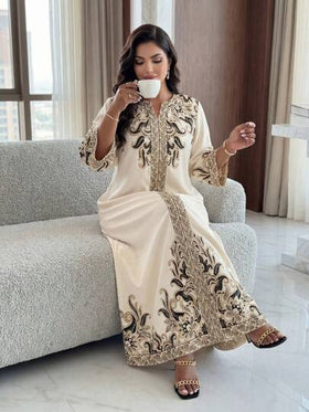 SHEIN Lady CURVE فستان طباعة عتيقة أنيق بياقة مفصصة مقاس كبير