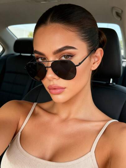 نظارة طيار إطار كامل نسائية من النحاس الأسود، تصميم فريد مزدوج الشعاع، حماية للقيادة والتخييم والأنشطة الخارجية والحياة اليومية والرحلات العائلية، مناسبة لجميع أشكال الوجه