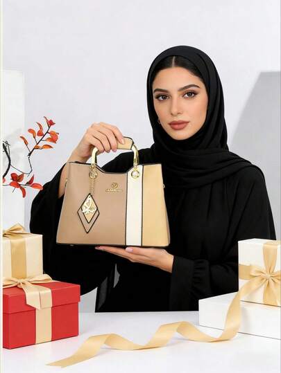 حقيبة نسائية بلون متباين جديدة، حقيبة أنيقة متعددة الاستخدامات للأم، حقيبة كتف وحقيبة متقاطعة مناسبة للاستخدام اليومي والمواعدة والهدايا