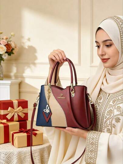 حقيبة نسائية جديدة بألوان متباينة، حقيبة أنيقة متعددة الاستخدامات للأم، حقيبة كتف وحقيبة كروس بودي مناسبة للاستخدام اليومي والمواعدة والهدايا