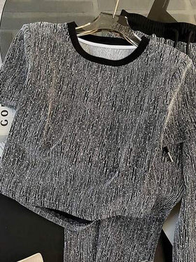 SHEIN قميص تي شيرت بأكمام قصيرة ضيق الرقبة مقاس + بنطلون ساق مستقيمة مع جيوب جانبية