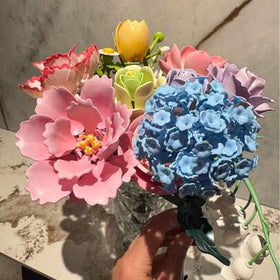 لعبة تركيب الزهرة الأبدية من قطع البناء، هدية عيد الأم وعيد الحب وعيد الشكر، ديكور مكتبي DIY