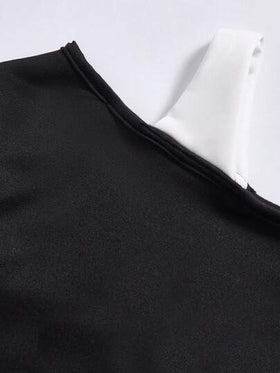 SHEIN مجموعة من قطعتين، ملابس علوية كاجوال طويلة الأكمام مطبوعة بتصميم أكتاف غير متماثل مع بنطال جينز ذو تصميم مرن، مناسبة للاستخدام اليومي، التنقل، الكاجوال، العطلات، التجمعات مع الأصدقاء، والأناقة الشارعية