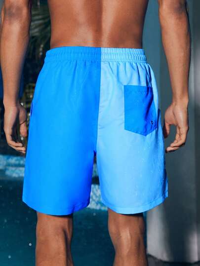 Manfinity Swimmode شورت كاجوال للرجال بخصر قابل للسحب وتصميم ألوان متباينة