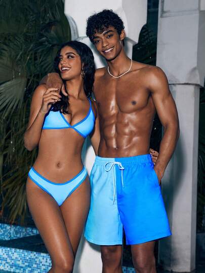 Manfinity Swimmode شورت كاجوال للرجال بخصر قابل للسحب وتصميم ألوان متباينة