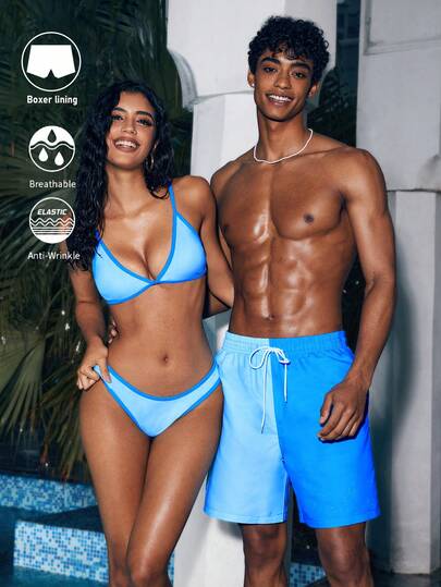 Manfinity Swimmode شورت كاجوال للرجال بخصر قابل للسحب وتصميم ألوان متباينة