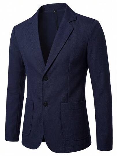Manfinity Bizformal بدلة رجالية باللون الأزرق الداكن، جاكيت رجالية كاجوال للتنقل، ملابس علوية ملابس يومية بسيطة
