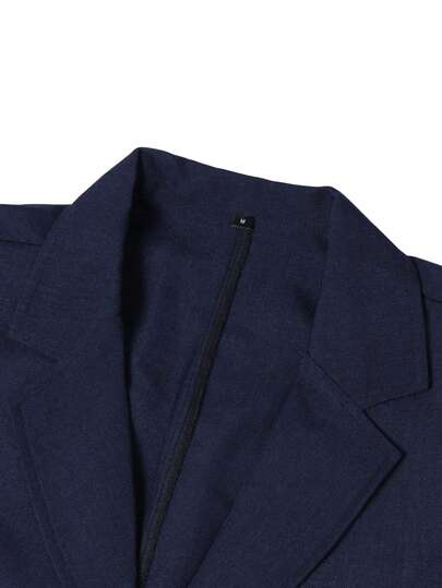 Manfinity Bizformal بدلة رجالية باللون الأزرق الداكن، جاكيت رجالية كاجوال للتنقل، ملابس علوية ملابس يومية بسيطة