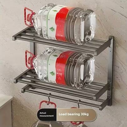 رف المنشفة - تصميم بدون ثقب، رف حمام مثبت على الحائط، تصميم حمام موفر للمساحة - تركيب سهل، يمكن أن يحمل العديد من المناشف وسلة الحمام