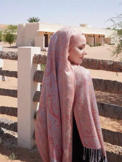 وشاح باشمينا مطرز بنمط البيزلي للنساء، وشاح شال بوهيمي عتيق مزين بشرابات، وشاح طويل ناعم ومريح، قابل للاستخدام اليومي بشكل عفوي